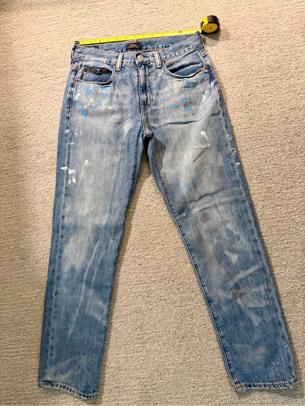 Ralph Lauren Light Blue Slim Straight Jeans with Paint-Splatter